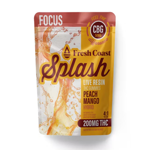 Fresh Coast Edibles - Peach Mango Hybrid/Focus 200mg THC:50mg CBD (4:1) Splash Live Resin Gummies